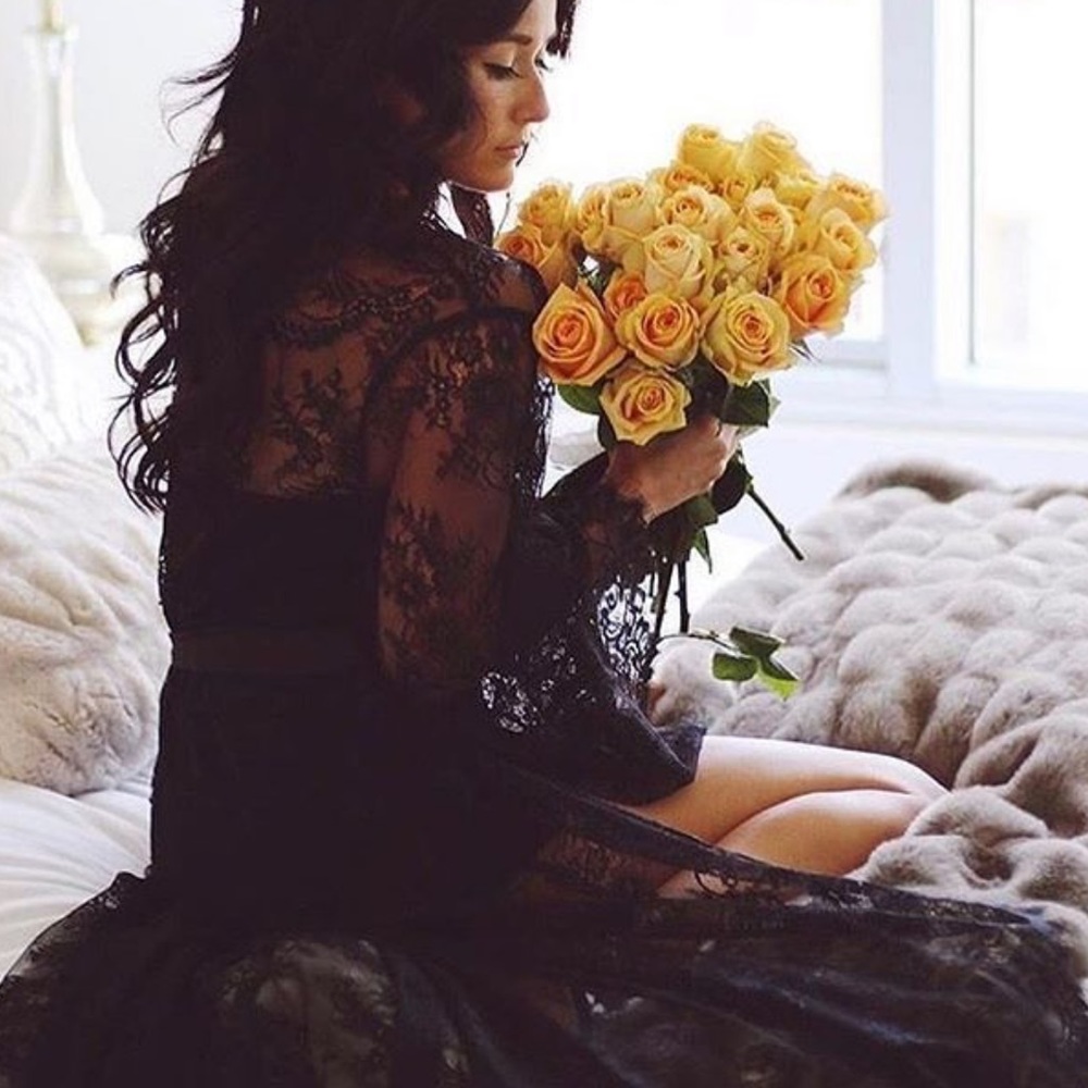LONG SLEEVE LACE MAXI KIMONO COVERUP CARDIGAN BLK - Picture 6 of 9